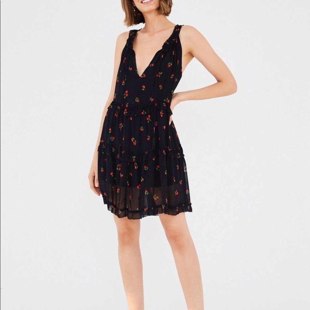 Farm Rio Cherry 🍒 Print Mini Dress Beaded Tassels